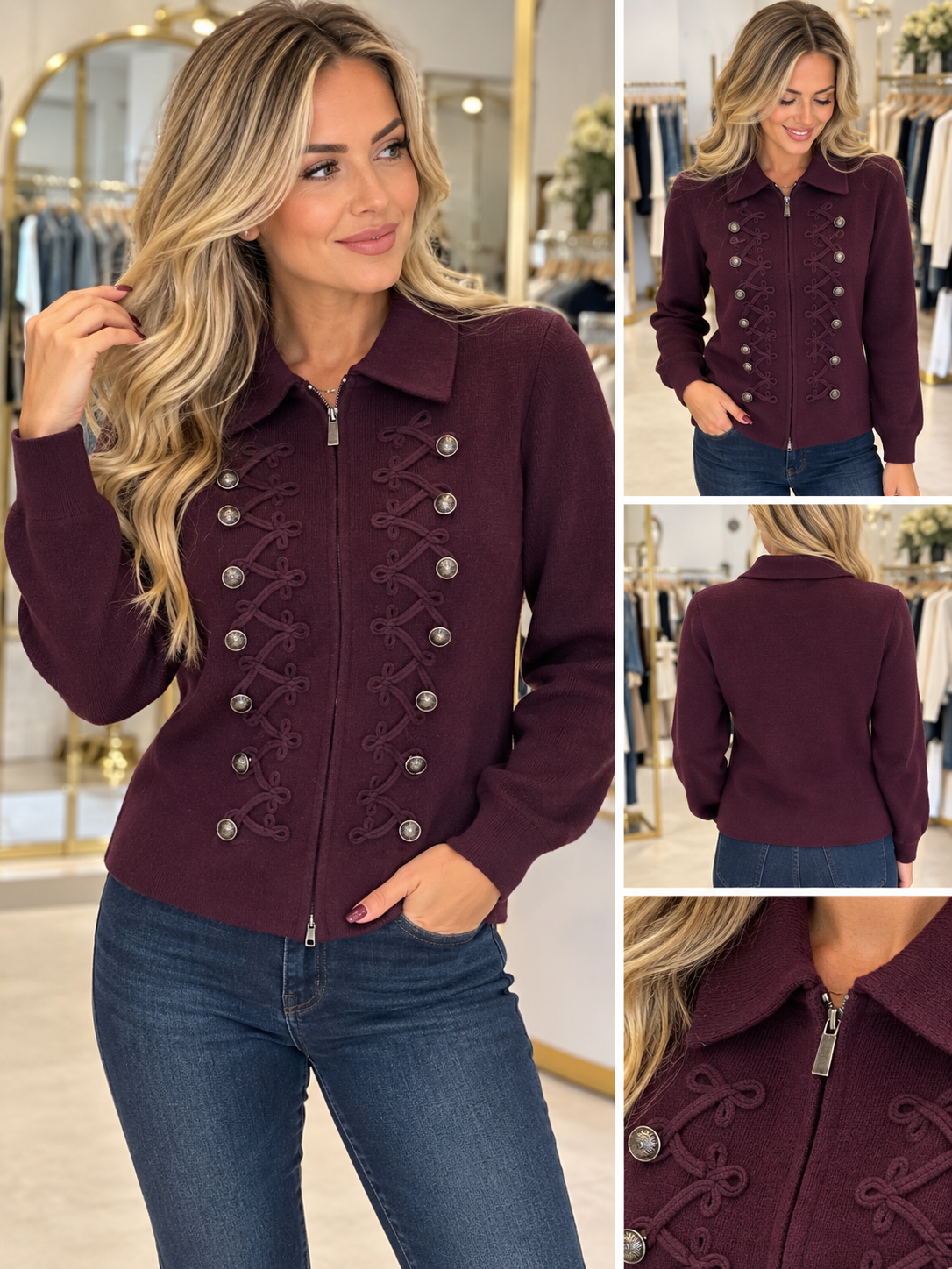 Milly Military Cardigan - Plum