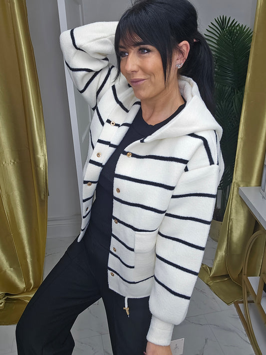 Tiffany Striped Hooded Cardigan