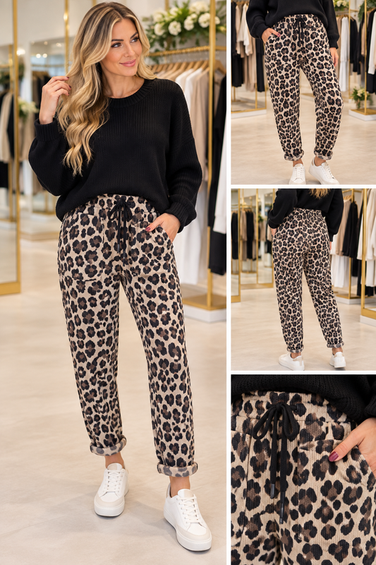 Leopard Print Joggers - Magic Drawstring