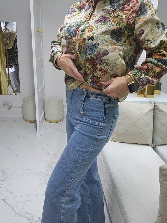 Hannah Button Wide Leg Jeans