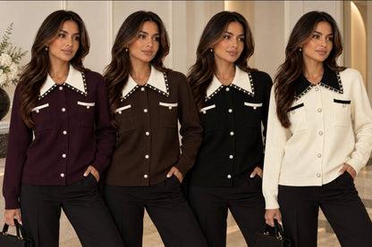 Connie Contrast Jewelled Collar Jumper - (choose your Colour)