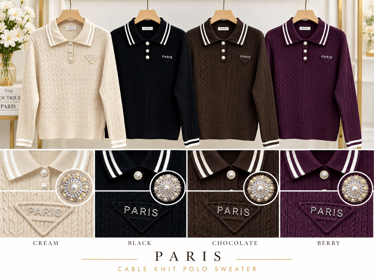 Paris Cable Jumper with Crystal Buttons - (choose your Colour)