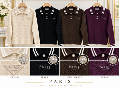 Paris Cable Jumper with Crystal Buttons - (choose your Colour)