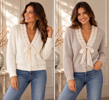 Christabelle Crystal & Pearl Tie Cardigan - (choose your Colour)