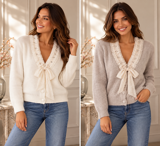 Christabelle Crystal & Pearl Tie Cardigan - (choose your Colour)