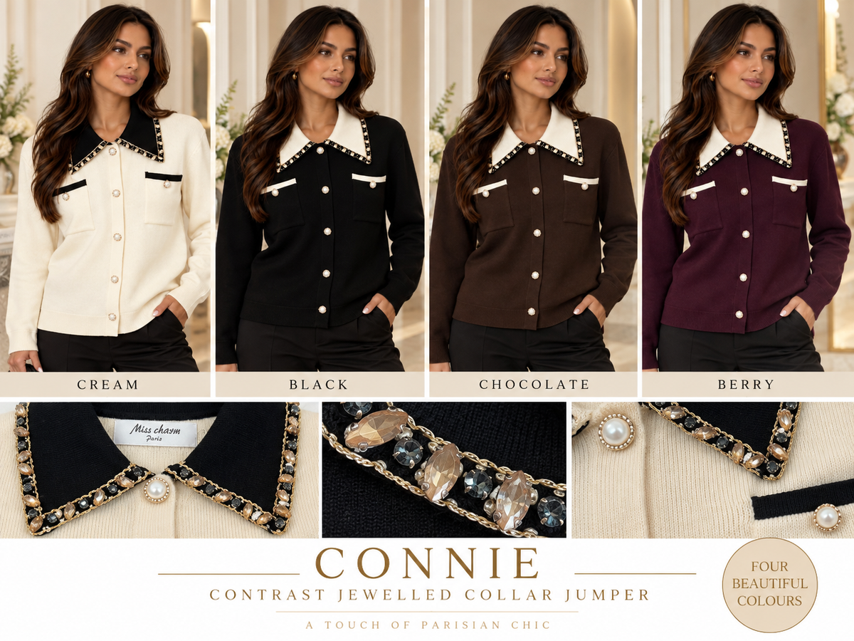 Connie Contrast Jewelled Collar Jumper - (choose your Colour)