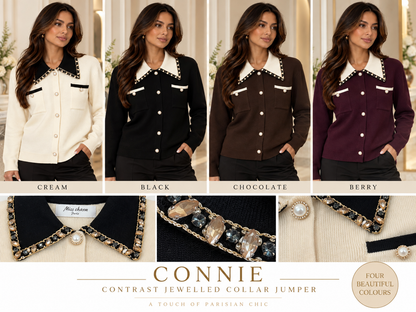 Connie Contrast Jewelled Collar Jumper - (choose your Colour)