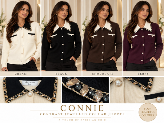 Connie Contrast Jewelled Collar Jumper - (choose your Colour)