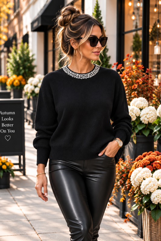 Cassie Crystal Neckline Jumper (choose your Colour)