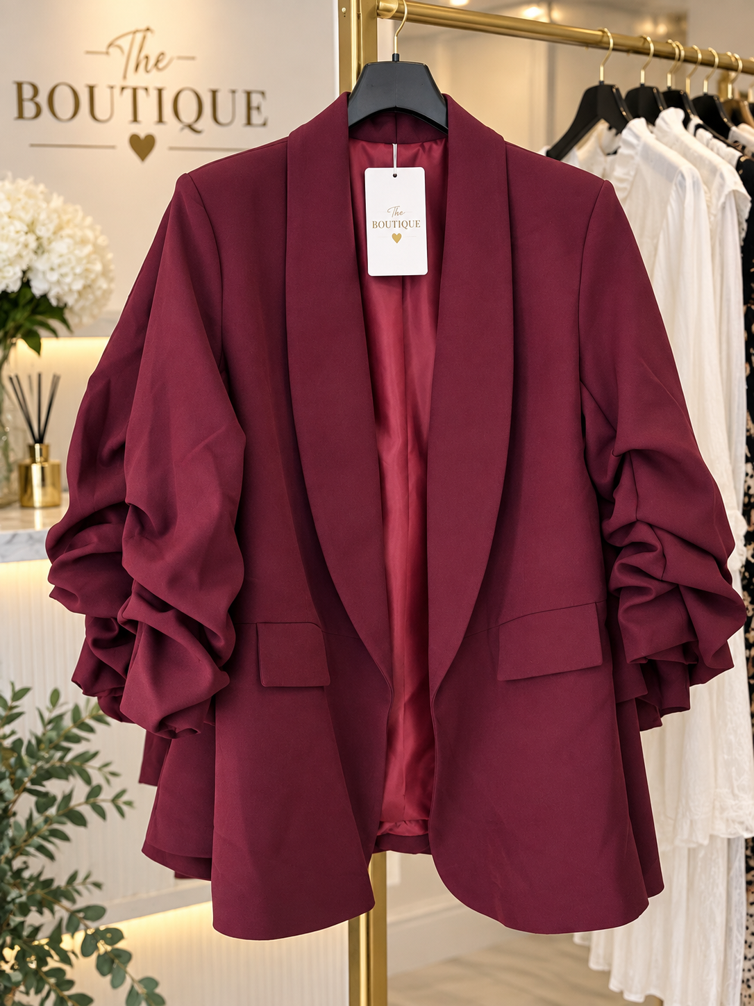 Ruched Sleeve Blazer - Berry