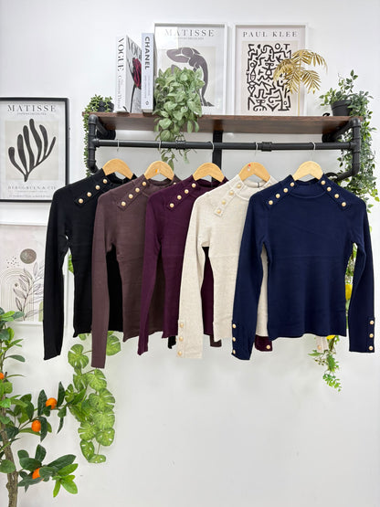 Jennifer Gold Buttoned Jumper (choose your colour)