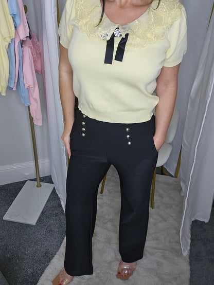Sarah Silver Studded Trousers - Black (Luxe Scuba Fabric)