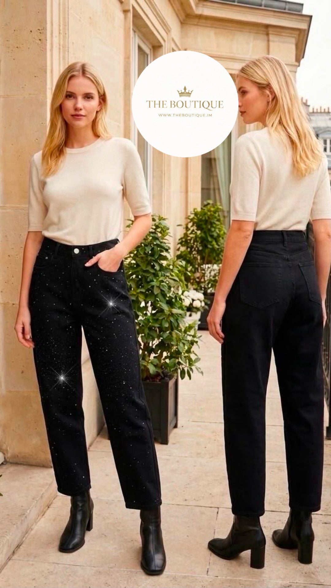 Jessie Barrel Leg Jeans - Black Sparkle