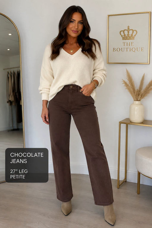 Petite Wide Leg Jeans - Chocolate