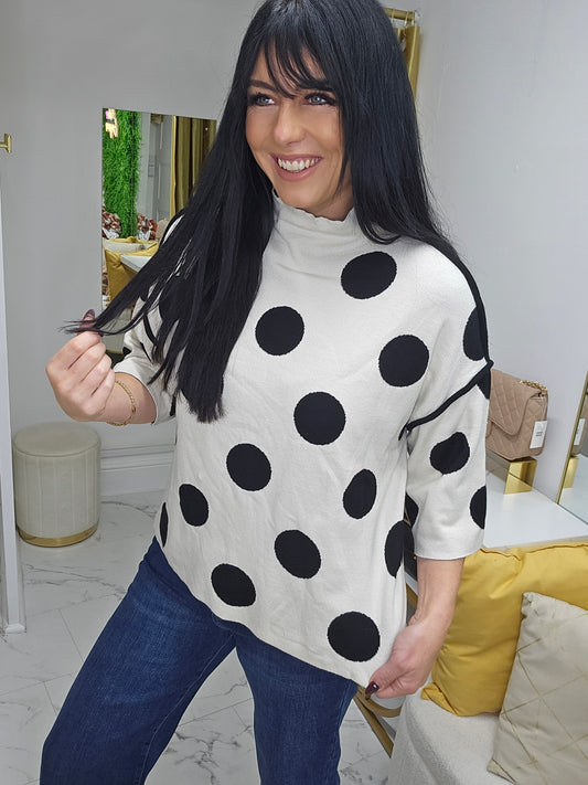 Polka Dot Knitted Jumper - Cream