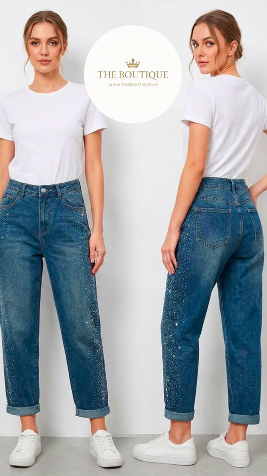 Stacy Barrel Leg Jeans - Mid Denim Sparkle