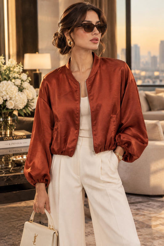 Selina Silky Sateen Bomber Jacket - (choose your colour)
