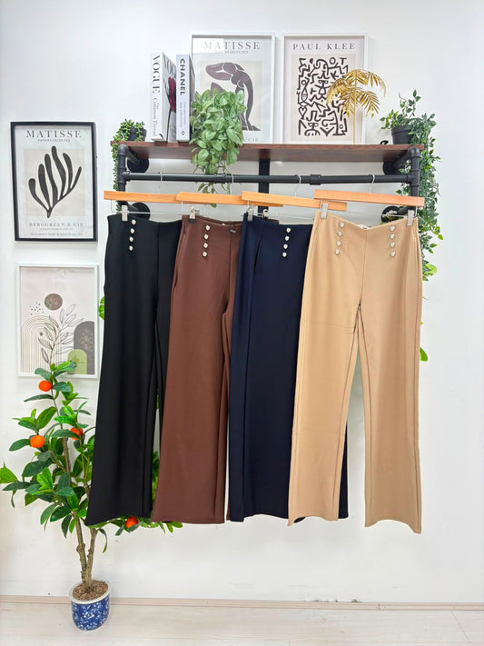 Sarah Silver Studded Trousers - Chocolate (Luxe Scuba Fabric)