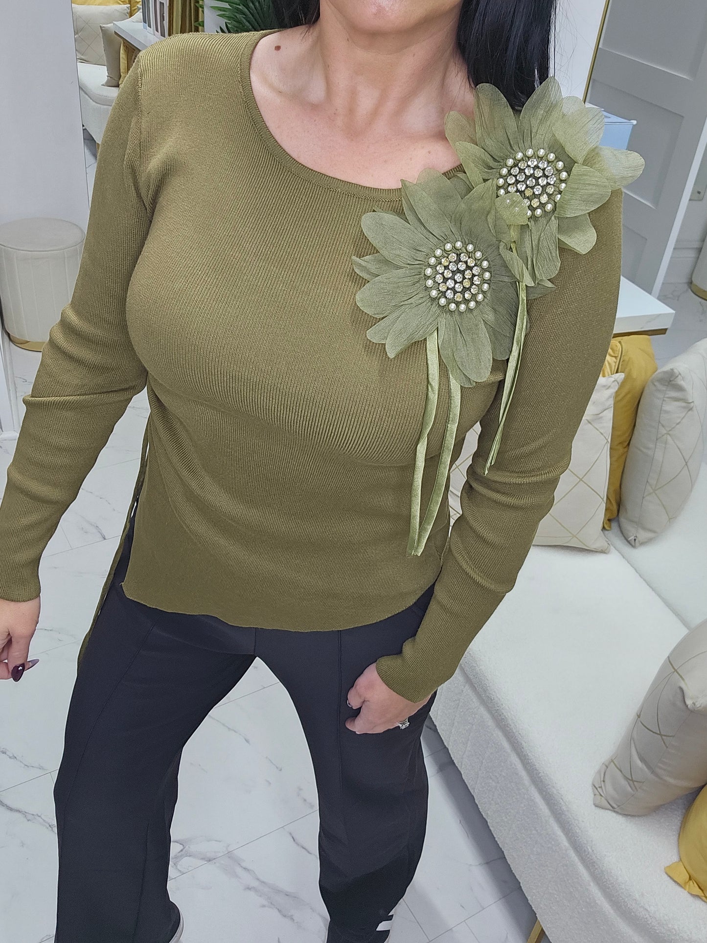 Azalea Green Longline Jumper