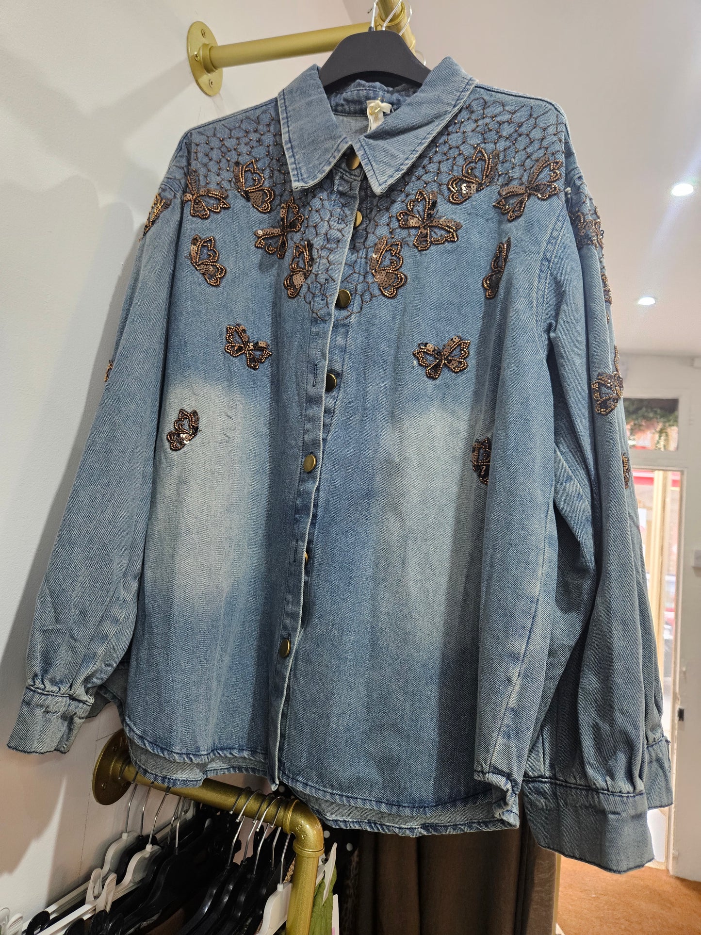 Beth Beaded Denim Jacket - Bronze