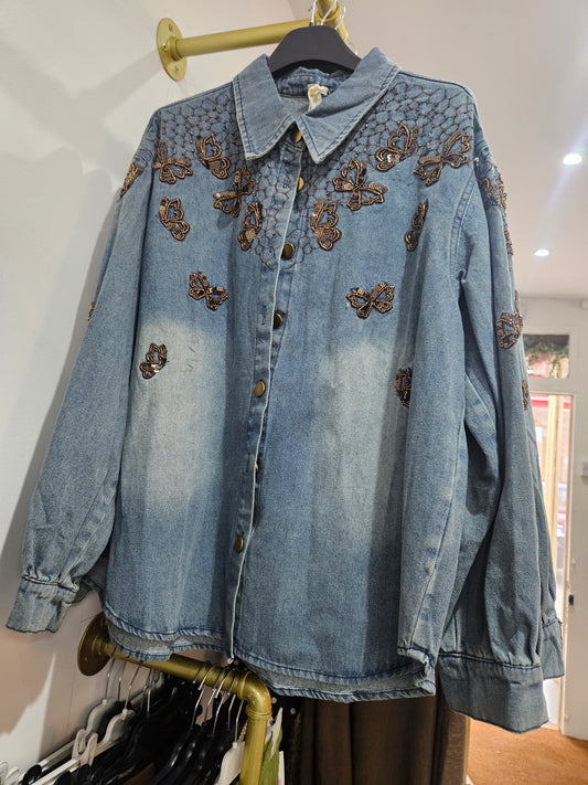 Beth Beaded Denim Jacket - Bronze