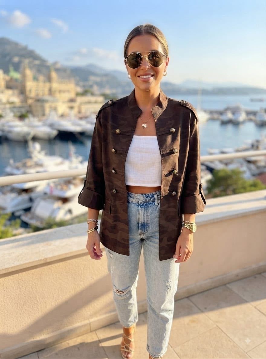 Camo Print Military Jacket - ( Magic Material )